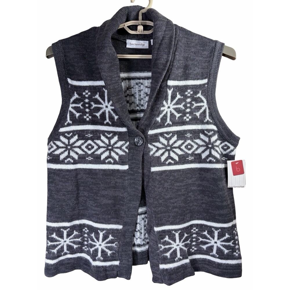 Vintage Breckenridge Cardigan Sweater Vest Snowflake Gray Cabincore NWT XL